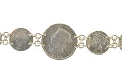 Sterling Silver Victorian Etched Love Token Canadian Coin Bracelet