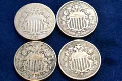 Lot of 4 Shield Nickels.1883,1867,1867,1866 All in Circulated Condition