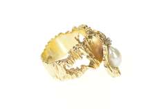 14K Yellow Gold 1960's Pearl Diamond Raw Textured Statement Ring