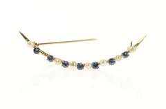 14K Yellow Gold Victorian Pearl Iolite Moon Statement Pin/Brooch