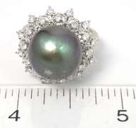 Tahitian Pearl & Diamond Ring in Platinum
