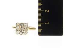 10K Yellow Gold Retro Squared Diamond Cluster Raised Cocktail Ring