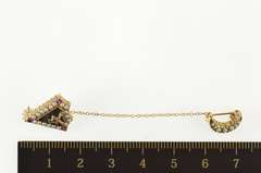 10K Yellow Gold Seed Pearl Ruby Stag Crescent Moon Lapel Pin/Brooch