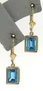 Pretty Blue Topaz Bezel Set Yellow Gold Earrings