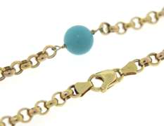 Elegant 14kt YG Turquoise Bead & Rolo Chain Necklace