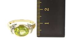 10K Yellow Gold Oval Peridot Diamond Statement Accent Ring
