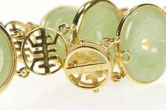 14K Yellow Gold Round Carved Jade Ring Chinese Motif Bracelet