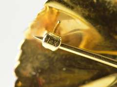 14K Yellow Gold Retro Pearl Satin Finish Leaf Statement Pin/Brooch