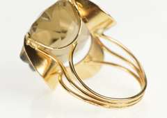 14K Yellow Gold Smoky Quartz Star Cut Cocktail Statement Ring