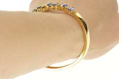 14K Yellow Gold Pear Tanzanite Diamond Statement Bangle Bracelet