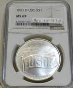 1991-D USO Sil Unc Dol NGC MS69