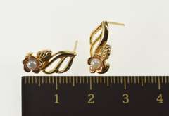 10K Yellow Gold Black Hills Leaf Pearl Wavy Dangle Earrings