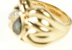 14K Yellow Gold Retro Pear Sapphire Diamond Wavy Statement Ring