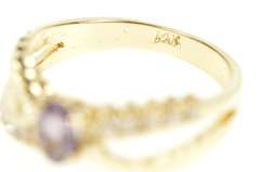 14K Yellow Gold Oval Amethyst Diamond Bypass Statement Ring