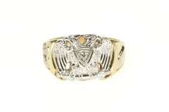 10K Yellow Gold Ornate Diamond Men's Masonic Eagle Ring