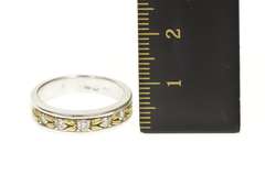 14K White Gold Two Tone Diamond Leaf Pattern Wedding Band Ring