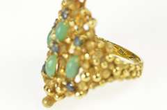 18K Yellow Gold Emerald Sapphire Retro Dot Statement Ring