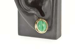 14K Yellow Gold Oval Malachite Cabochon Retro Stud Earrings