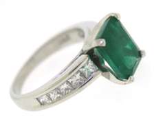 Glamorous Emerald w Channel Princess Diamond Ring