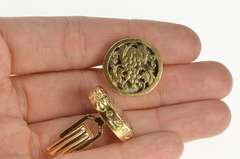 14K Yellow Gold Ornate Round Floral Grape Bunch Design Cuff Links