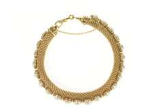 14K Yellow Gold Retro 1960's Pearl Mesh Chain Statement Bracelet