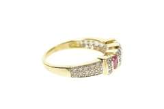 10K Yellow Gold Oval Ruby Diamond Encrusted Statement Band Ring