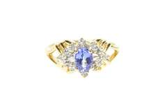 14K Yellow Gold Oval Tanzanite Diamond Halo Engagement Ring