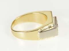 14K Yellow Gold Men's Retro Squared Diamond Syn. Ruby Ring