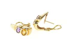14K Yellow Gold Citrine Amethyst French Clip Statement Earrings