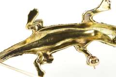 14K Yellow Gold Ornate 3D Crocodile Green Enamel Fashion Pin/Brooch