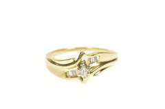 14K Yellow Gold Marquise Diamond Bypass Simple Promise Ring