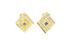 14K Yellow Gold Squared Cubic Zirconia Halo Clip Back Earrings