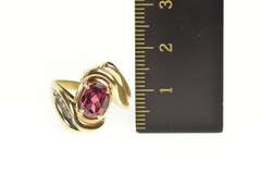 10K Yellow Gold Oval Purple Tourmaline Diamond Swirl Bypass Ring