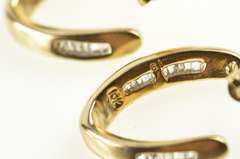 10K Yellow Gold Baguette Diamond Curved Semi Hoop Earrings