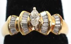 Classy 0.40CTW Marquise & Baguette-Cut Diamond Ring in Yellow Gold
