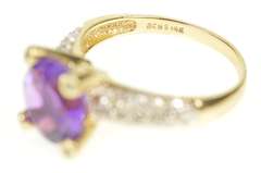 10K Yellow Gold Round Amethyst Diamond Accent Statement Ring