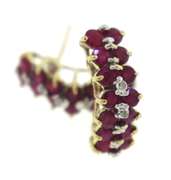 Glowing Yellow Gold Ruby & Diamond 3 Row Earings