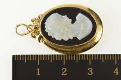 14K Yellow Gold Oval Black Onyx Carved Opal Lady Cameo Pendant