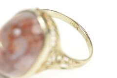14K White Gold Red & White Agate Art Deco Filigree Cocktail Ring