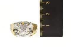 10K Yellow Gold Ornate Diamond Men's Masonic Eagle Ring
