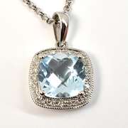 Sweet Blue Topaz & Diamond Necklace in 14K WG