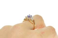 14K Yellow Gold Oval Tanzanite Diamond Halo Engagement Ring