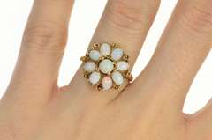 10K Yellow Gold Victorian Natural Opal Halo Statement Cocktail Ring