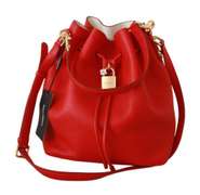 DOLCE & GABBANA  Red Drawstring Bucket Women Shoulder Borse Leather Bag