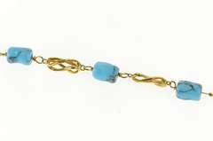 18K Yellow Gold Round Carved Turquoise Bead Twist Chain Bracelet