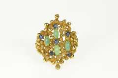 18K Yellow Gold Emerald Sapphire Retro Dot Statement Ring