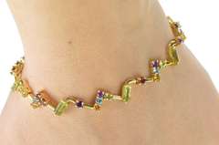 10K Yellow Gold Geometric Peridot Amethyst Citrine Zig Zag Bracelet