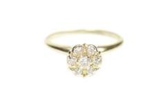 14K Yellow Gold Retro Diamond Halo Cluster Engagement Ring