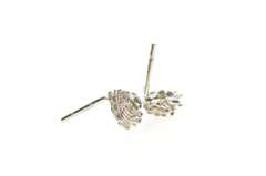 14K White Gold Diamond Inset Solitaire 3D Rose Flower Stud Earrings