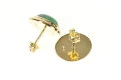 14K Yellow Gold Oval Malachite Cabochon Retro Stud Earrings